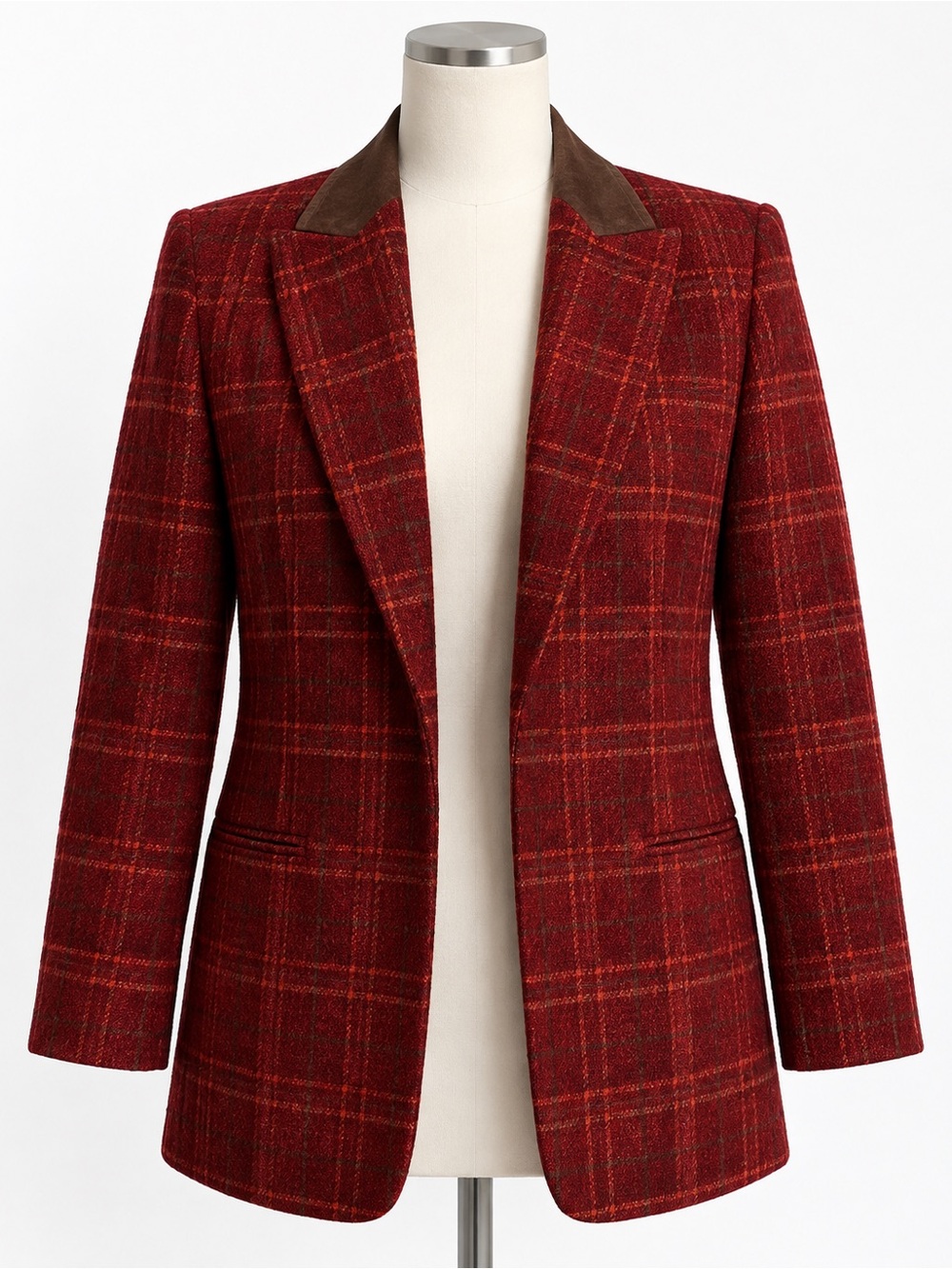 Vintage Harvé Benard Wool Plaid Blazer Size 8 Suede Collar